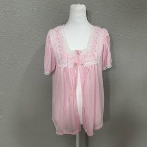 Pink Lace Trim Pajama Top